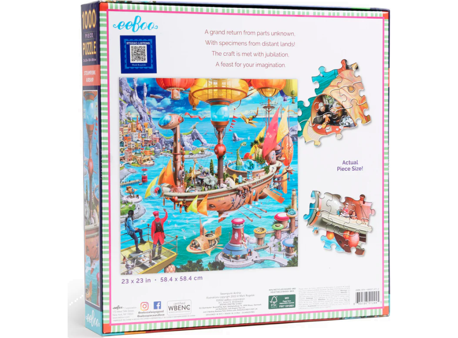 EEBOO Čtvercové puzzle Steampunková vzducholoď 1000 dílků