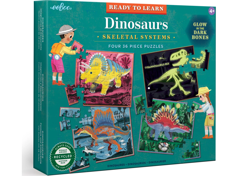EEBOO Svítící puzzle Dinosauři 4x36 dílků