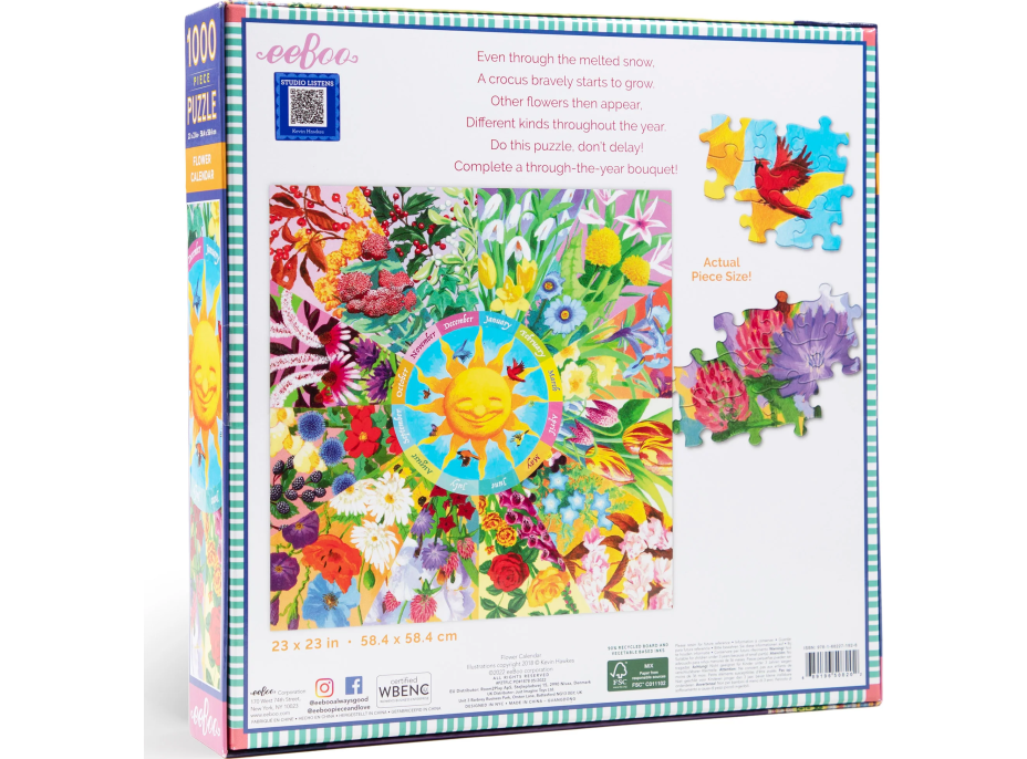 EEBOO Čtvercové puzzle Květinový kalendář 1000 dílků