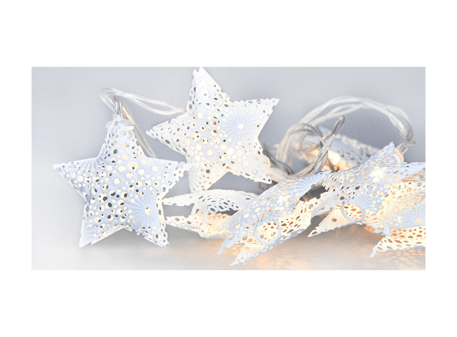 LED řetěz vánoční hvězdy, kovové, bílé, 10LED