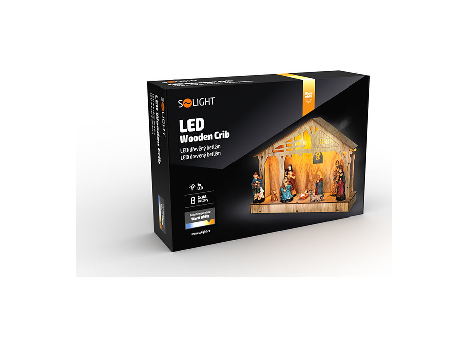 LED dřevěný betlém, 30x21cm, 7x LED
