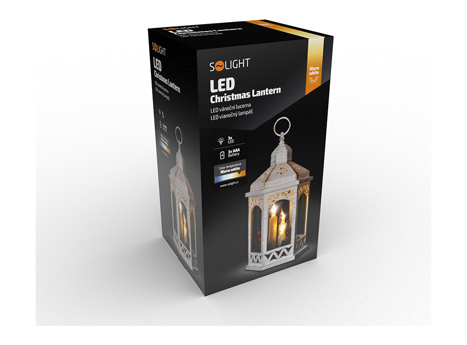 LED vánoční lucerna bílá, 33cm, 3x LED svíčka