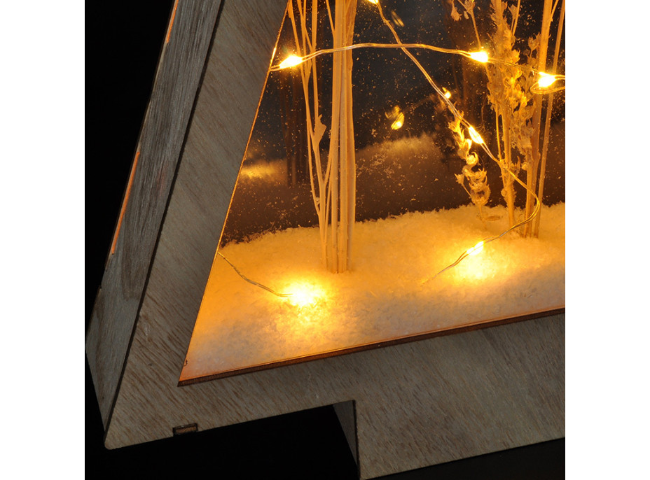 LED dřevěná vánoční dekorace, zasněžené zimní květiny, 37cm