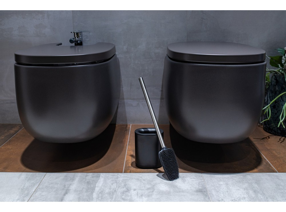 WC štětka (na wc rimless) - černá/stříbrná - kov/plast