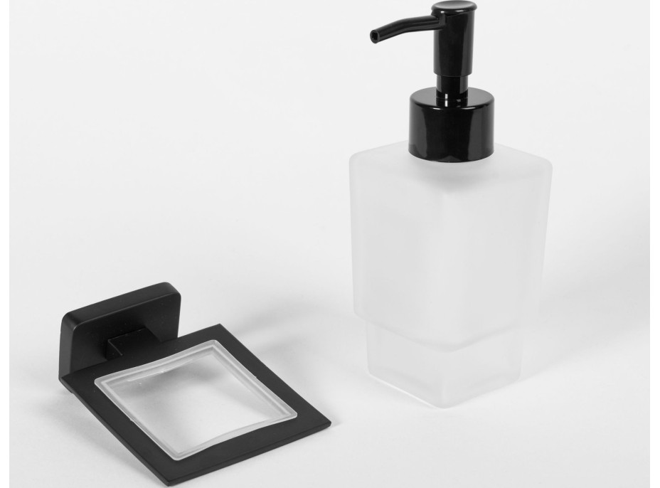 Závěsný dávkovač mýdla REA OSTE 06 s pumpičkou - kov/sklo - černý