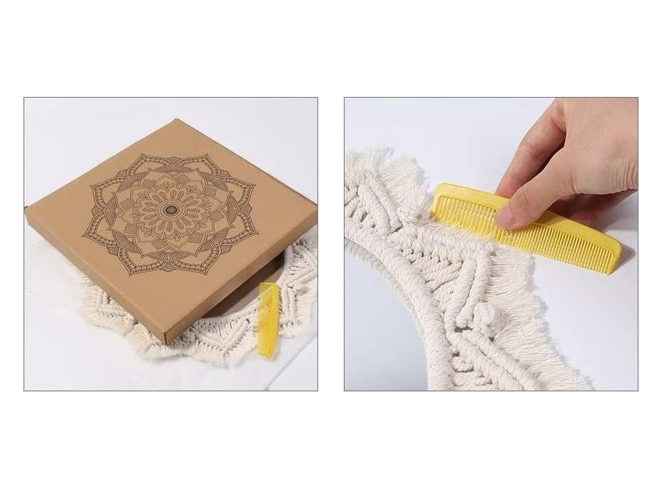 Kulaté zrcadlo s tkaným rámem BOHO shuriken 50 cm - bílé