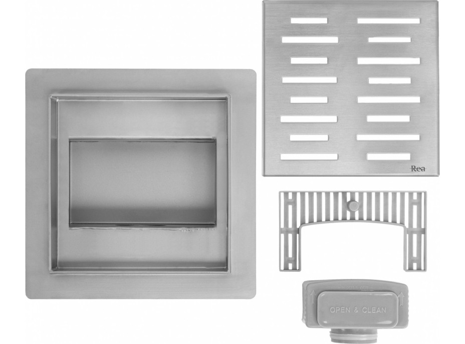 Odtokový sprchový žlab REA LINE - hranatý - 15x15 cm - broušená ocel