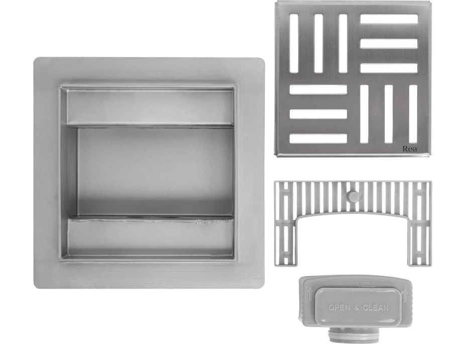 Odtokový sprchový žlab REA CROSS - hranatý - 12x12 cm - broušená ocel