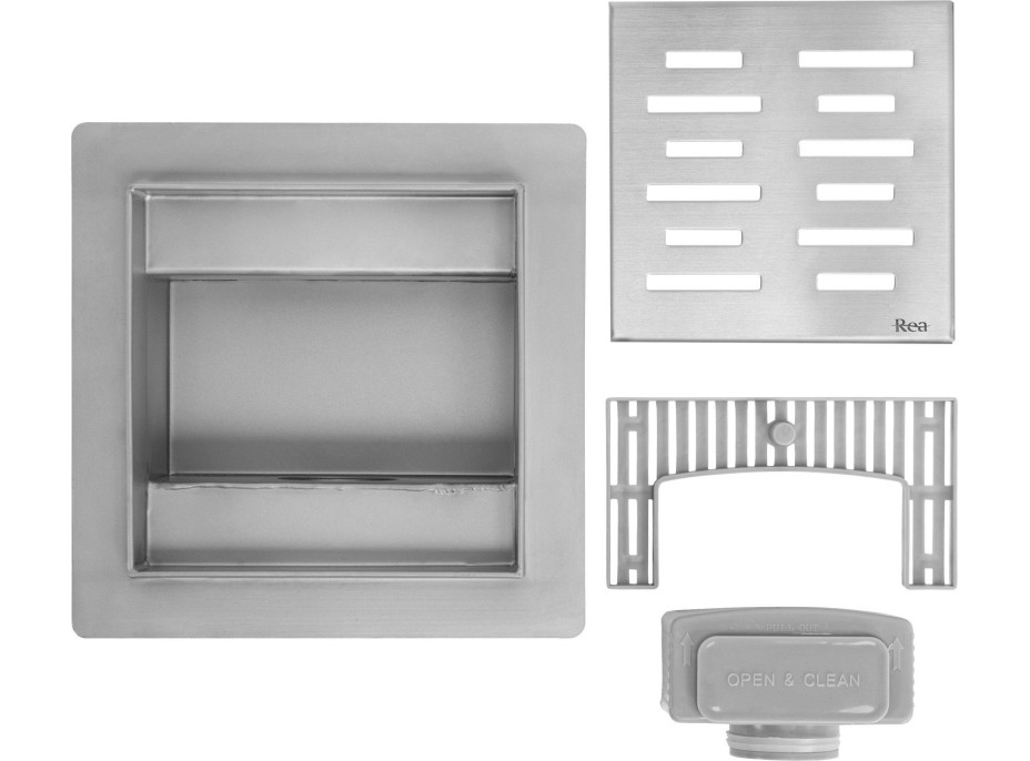 Odtokový sprchový žlab REA LINE - hranatý - 12x12 cm - broušená ocel