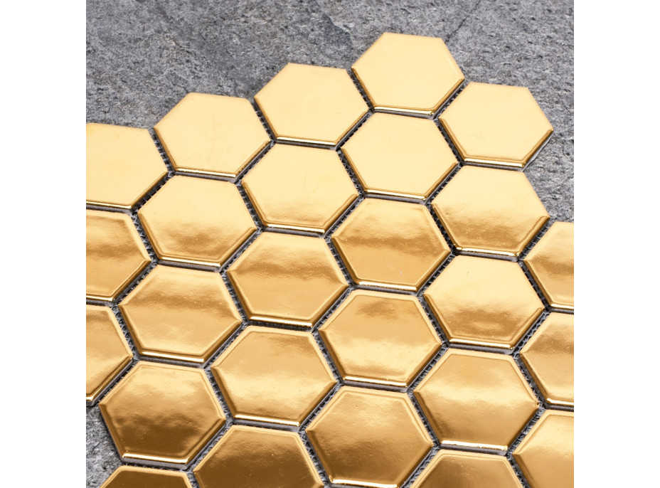 Keramická mozaika HEXAGON 29,5x29 cm - zlatá lesklá