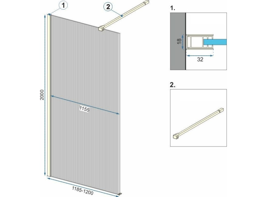 Koupelnová pevná zástěna Rea AERO 120 cm - černá matná - intimo sklo