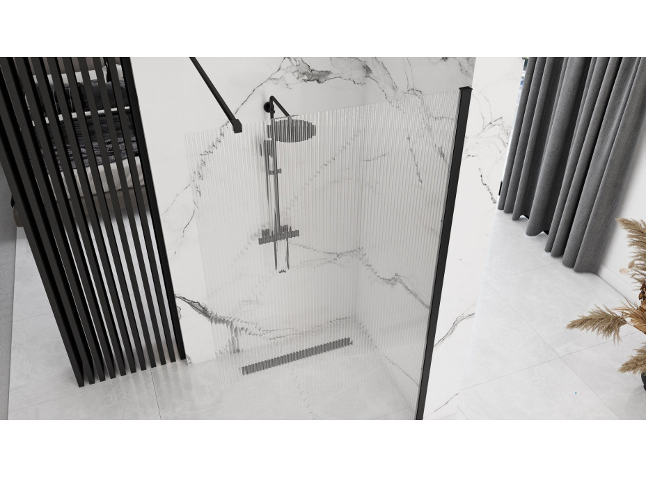 Koupelnová pevná zástěna Rea AERO 90 cm - černá matná - intimo sklo