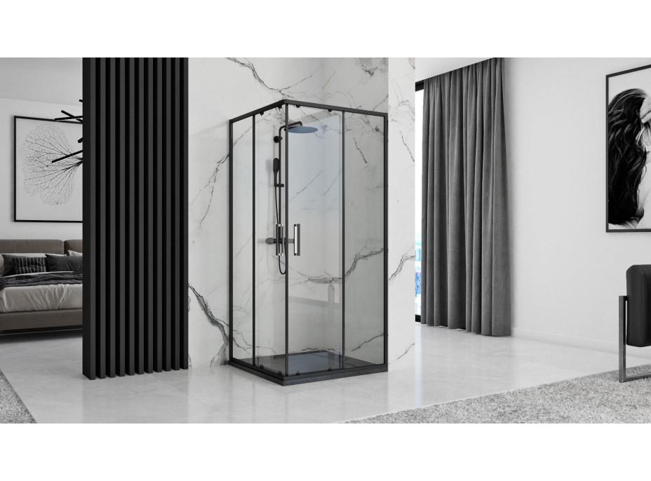 Sprchová SMC vanička REA BAZALT 80x100 cm - imitace kamene - černá