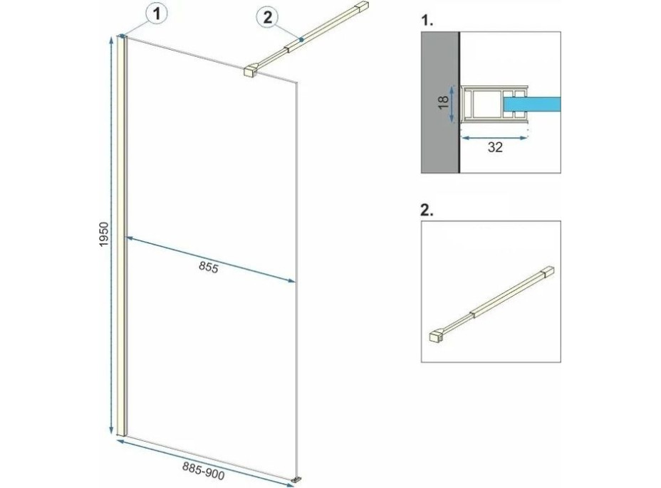 Koupelnová pevná zástěna Rea AERO 90 cm - broušená zlatá - čiré sklo