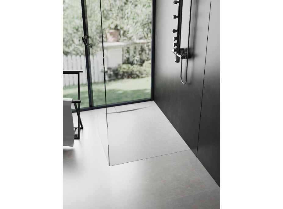 Sprchová SMC vanička REA BAZALT 80x100 cm - imitace kamene - bílá