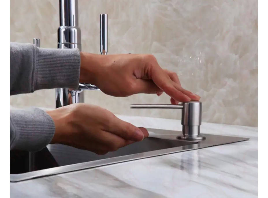 Kulatý dávkovač REA 300 ml k zabudování do dřezu - inox (broušený nikl)