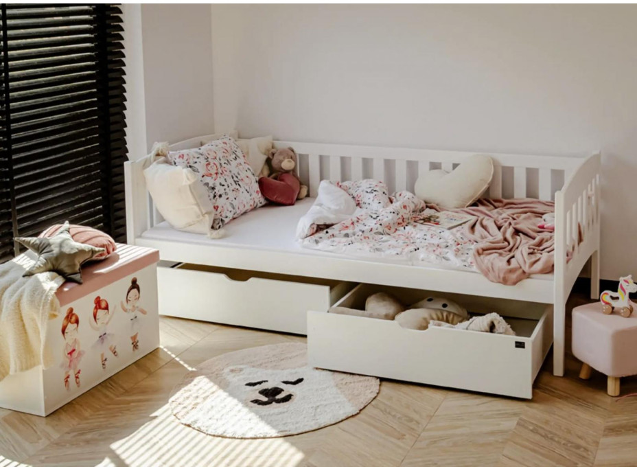 Dětská postel z masivu borovice GANDALF se šuplíky - 200x90 cm - BÍLÁ