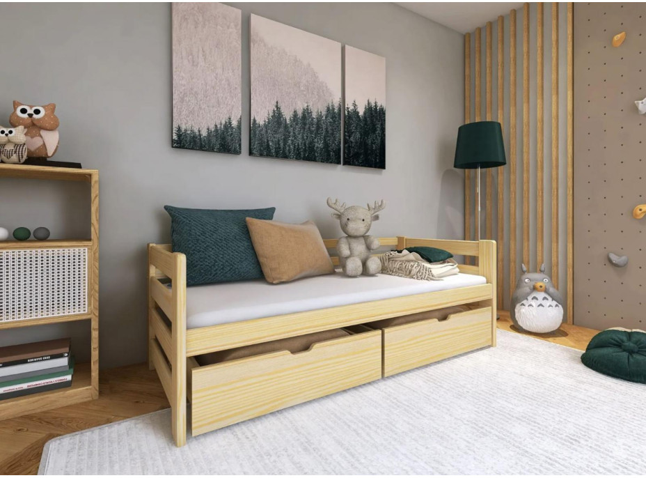 Dětská postel z masivu borovice EGO se šuplíky - 200x90 cm - přírodní