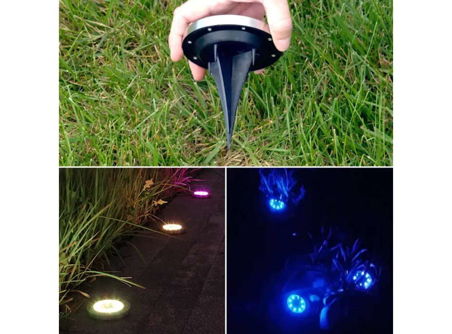 Zahradní LED RGB solární lampa do země 12x13 cm - stříbrná