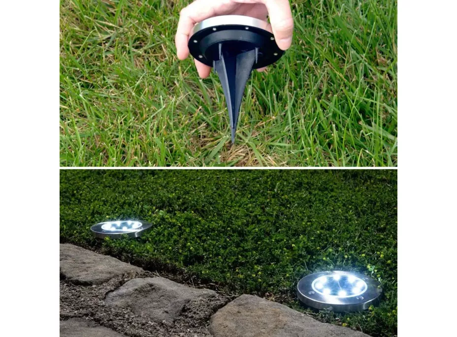 Zahradní LED solární lampa do země 12x13 cm - stříbrná