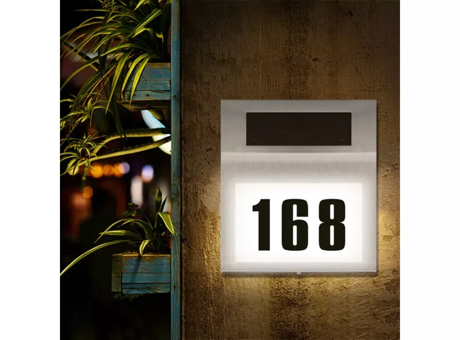 LED solární lampa s číslem domu - stříbrná