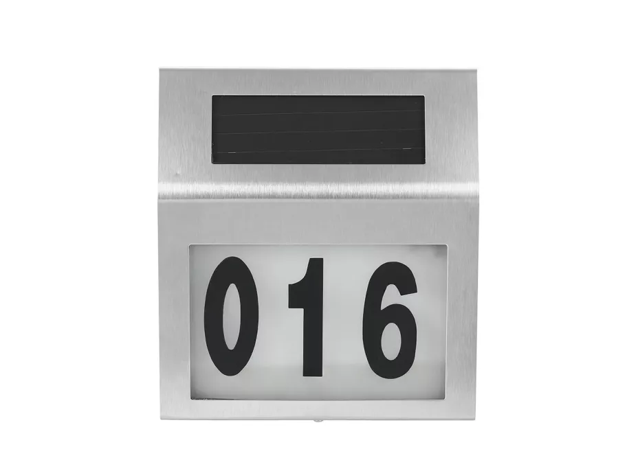 LED solární lampa s číslem domu - stříbrná