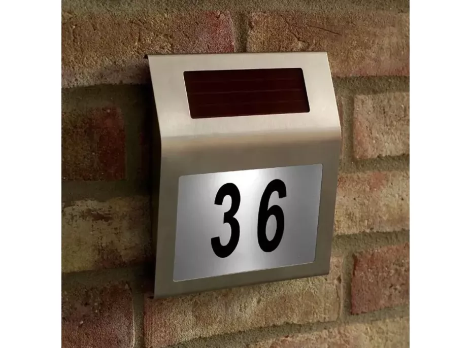 LED solární lampa s číslem domu - stříbrná