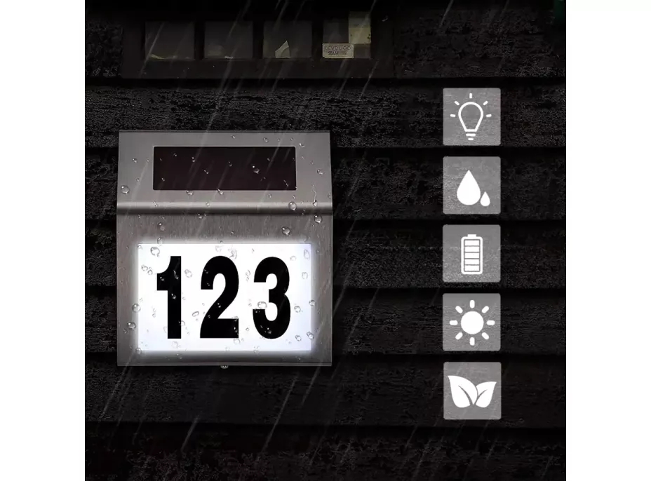 LED solární lampa s číslem domu - stříbrná