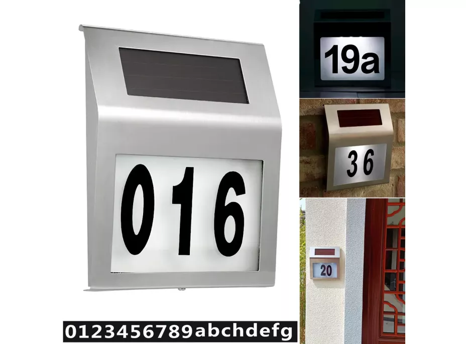 LED solární lampa s číslem domu - stříbrná LED solární lampa s číslem domu - stříbrná