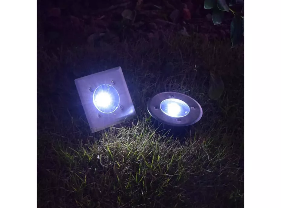Zahradní kulatá LED solární lampa do země 8,5 cm - stříbrná
