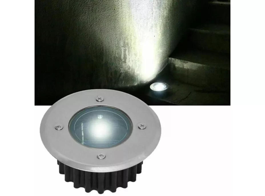 Zahradní kulatá LED solární lampa do země 8,5 cm - stříbrná