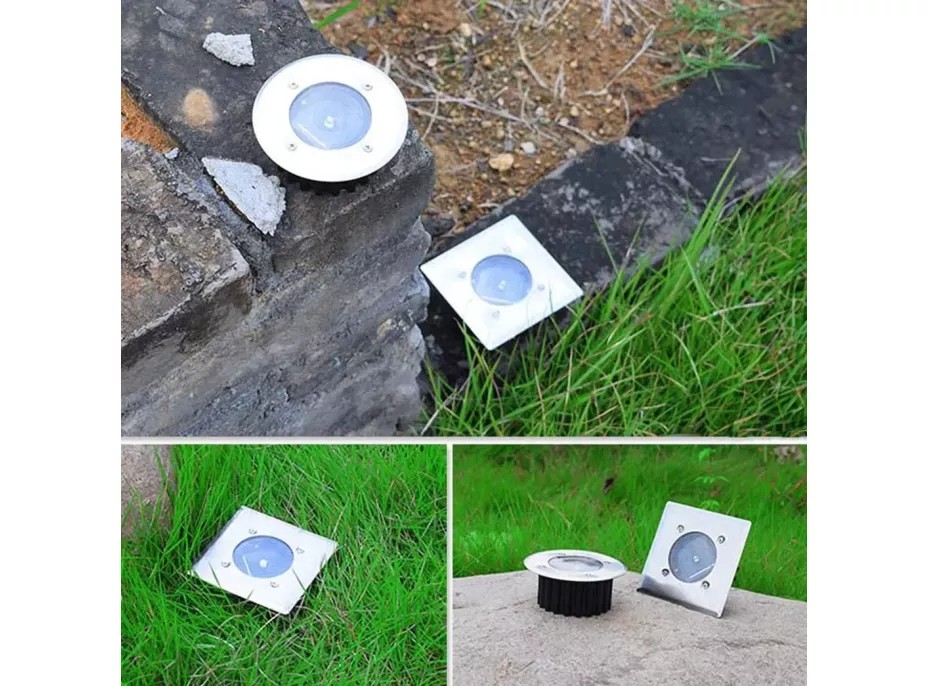 Zahradní kulatá LED solární lampa do země 8,5 cm - stříbrná