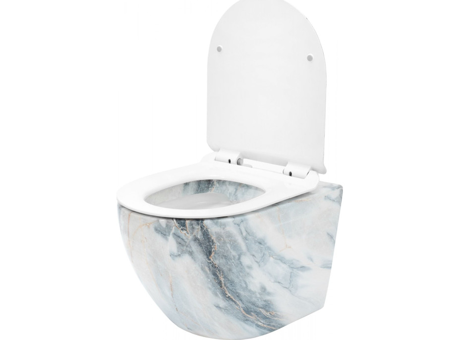 Závěsné WC Rea CARLOS RIMLESS - dekor kamene granit lesklý + Duroplast sedátko slim
