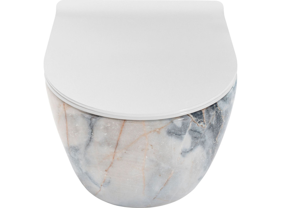 Závěsné WC Rea CARLOS RIMLESS - dekor kamene granit lesklý + Duroplast sedátko slim