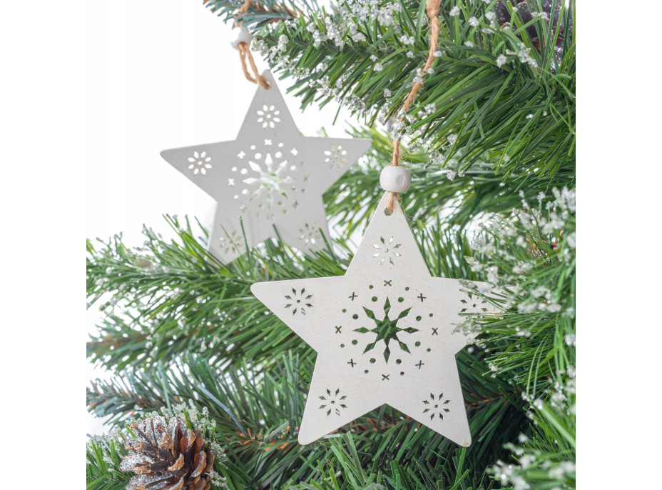 Vánoční závěsné ozdoby na stromeček ze dřeva - Hvězdičky - 15 cm - 6 ks - bílé