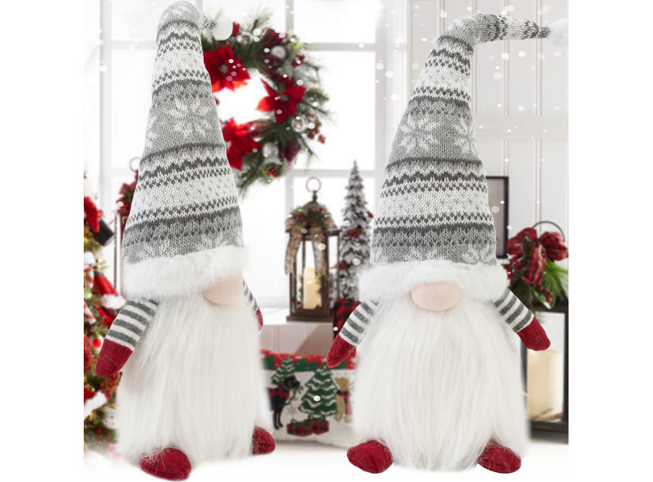 Vánoční skřítek s vousy 48 cm - bílý/šedý