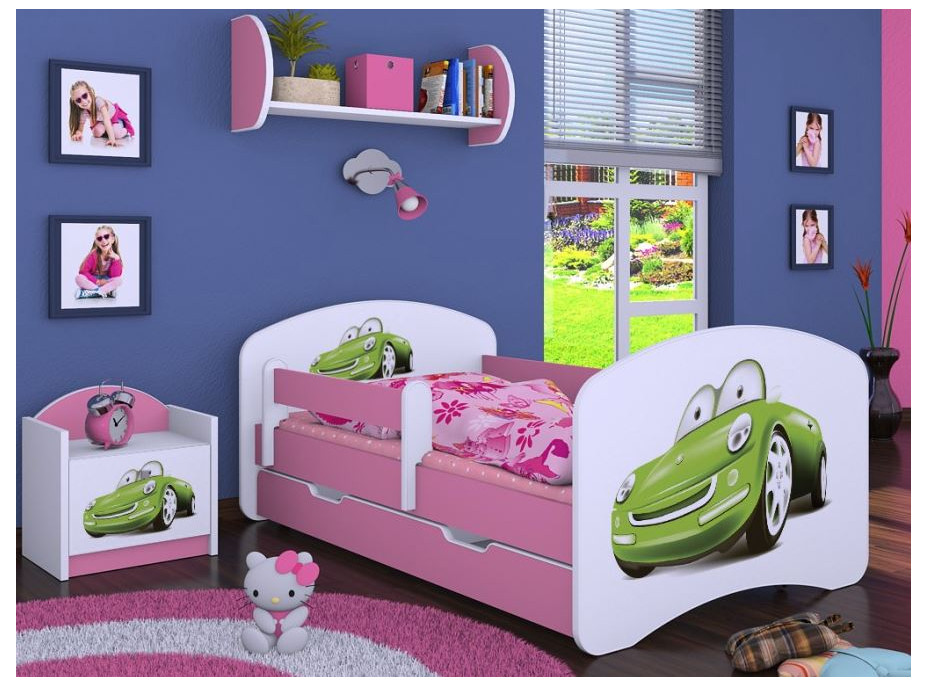 Dětská postel se šuplíkem 200x90 cm ZELENÉ AUTO