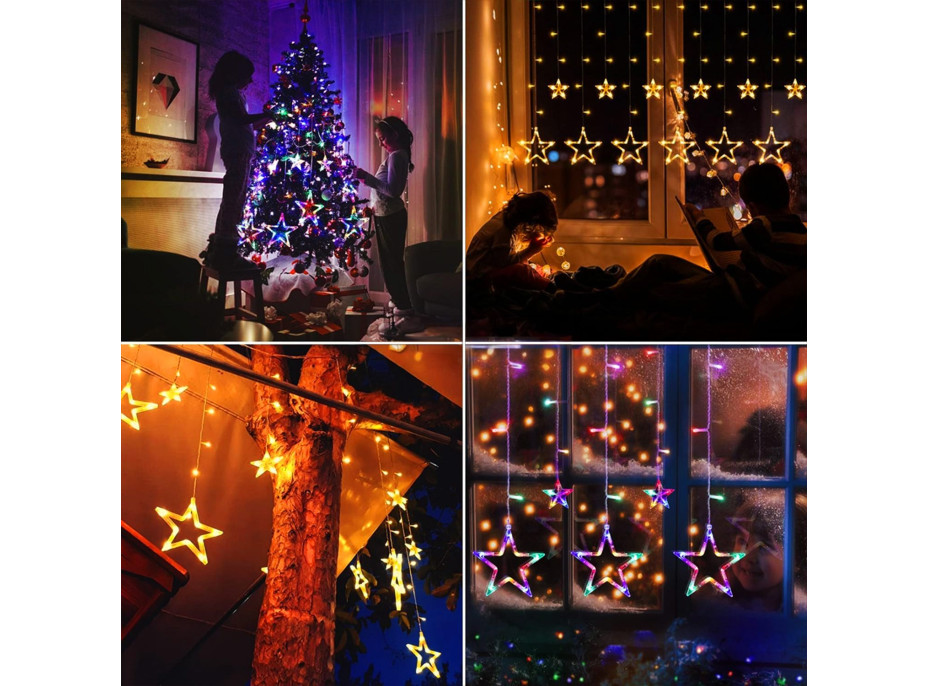 Vánoční svítící řetěz - hvězdy - 92 LED RGB - 250x110 cm s dálkovým ovládáním