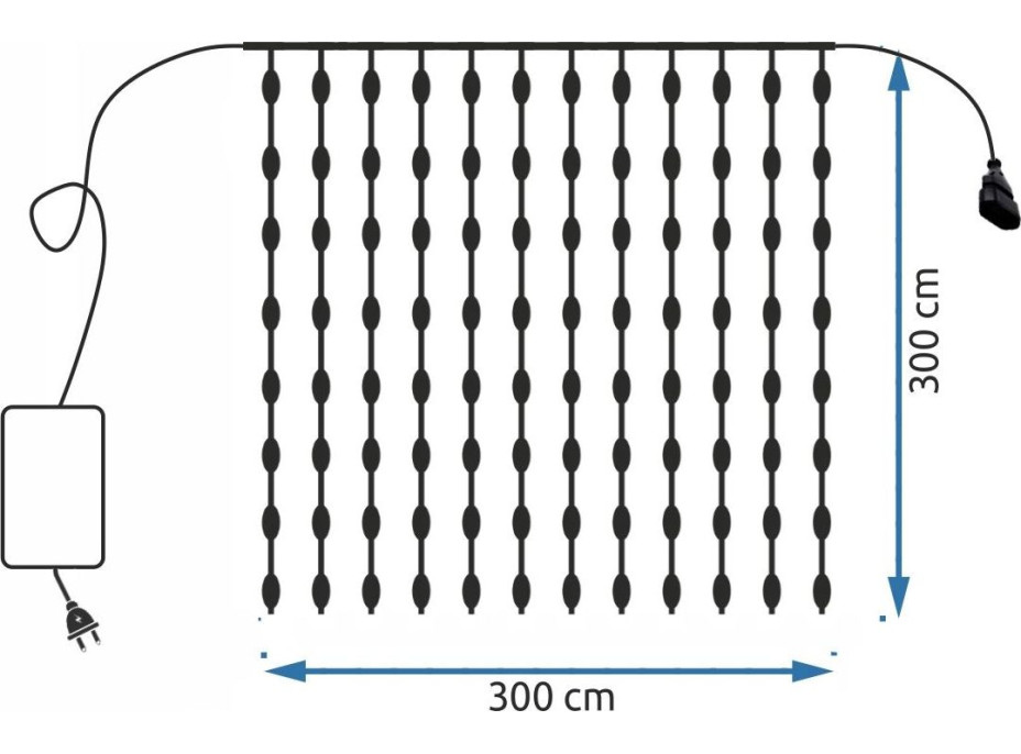 Vánoční svítící 300 LED závěs 3x3m - bílý teplý