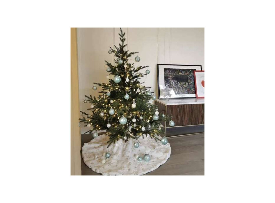 Podložka na vánoční stromeček 120 cm - Vločky - bílá/stříbrná