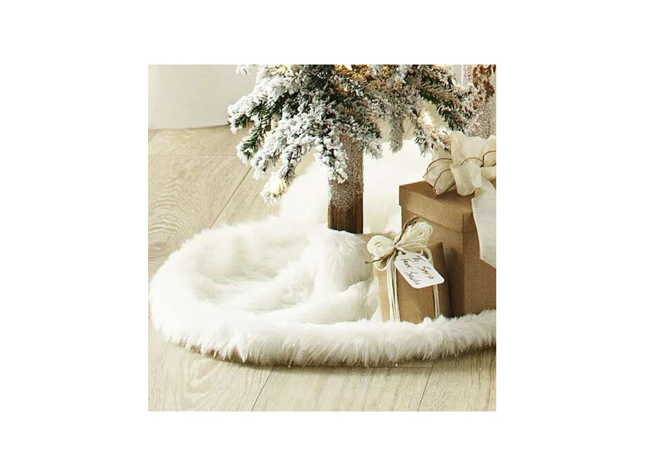Podložka na vánoční stromeček 78 cm - imitace kožešiny - bílá