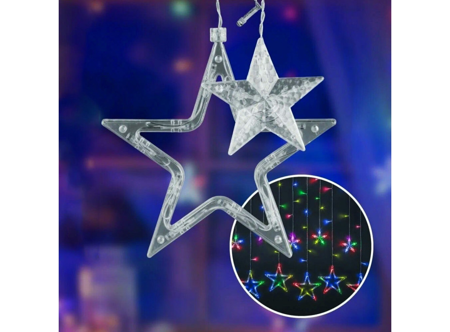 Vánoční svítící řetěz - hvězdy - 92 LED RGB - 250x110 cm s dálkovým ovládáním