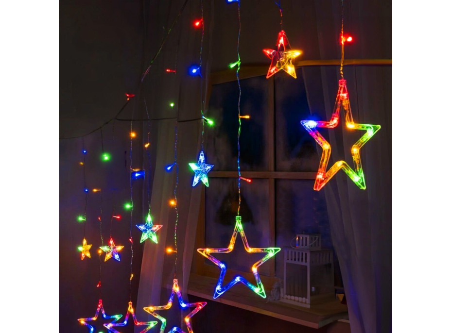 Vánoční svítící řetěz - hvězdy - 92 LED RGB - 250x110 cm s dálkovým ovládáním