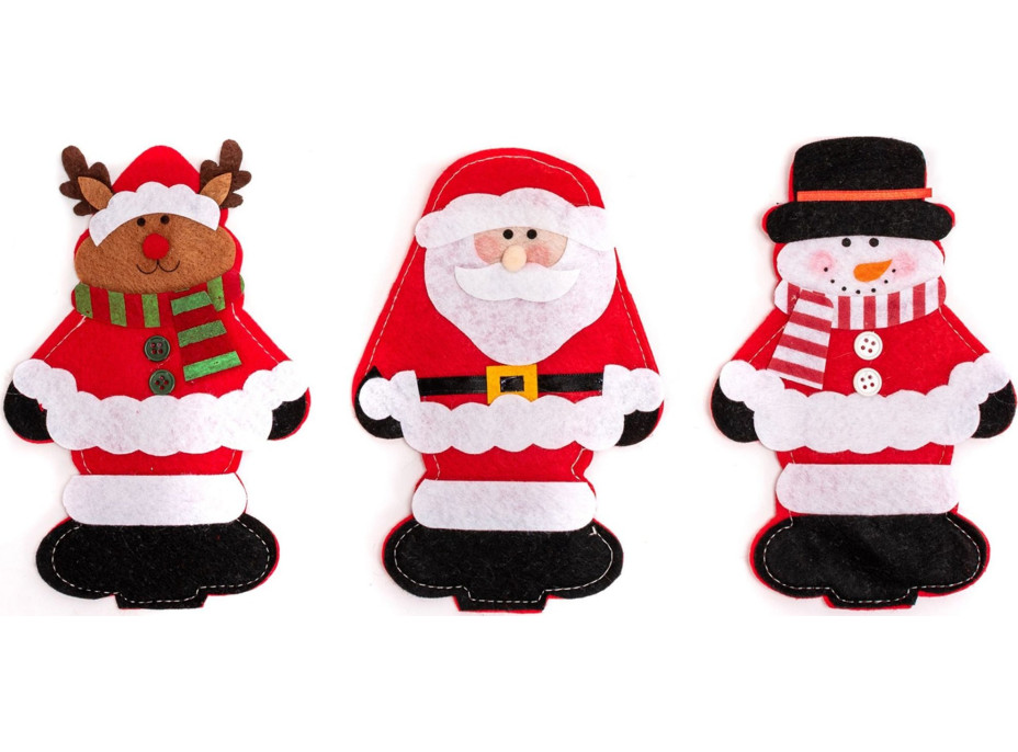 Vánoční obal na příbory - 3 ks - červeno/bílé - motiv vánočních postaviček