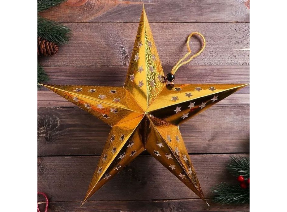 Papírová vánoční závěsná LED hvězda - noční nebe - 45 cm - zlatá