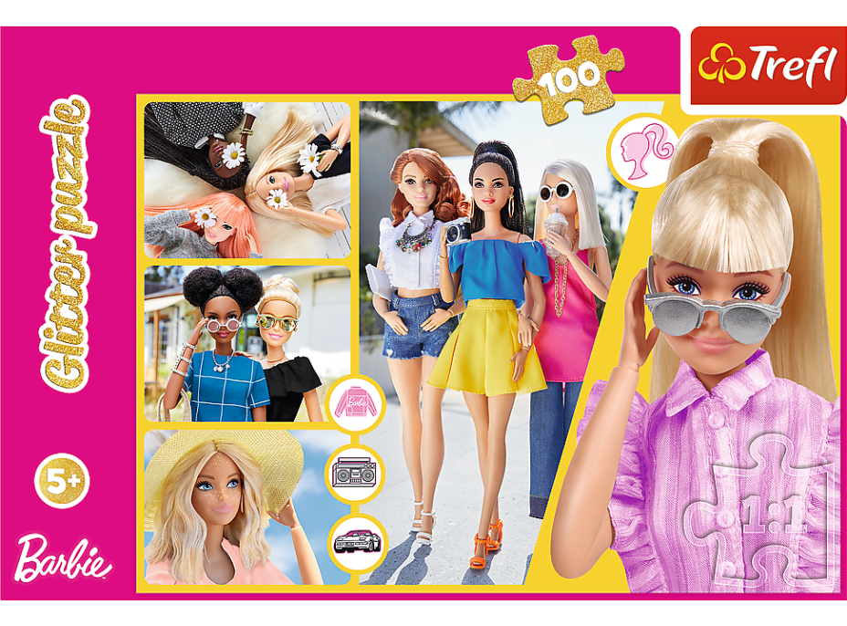 TREFL Třpytivé puzzle Barbie 100 dílků