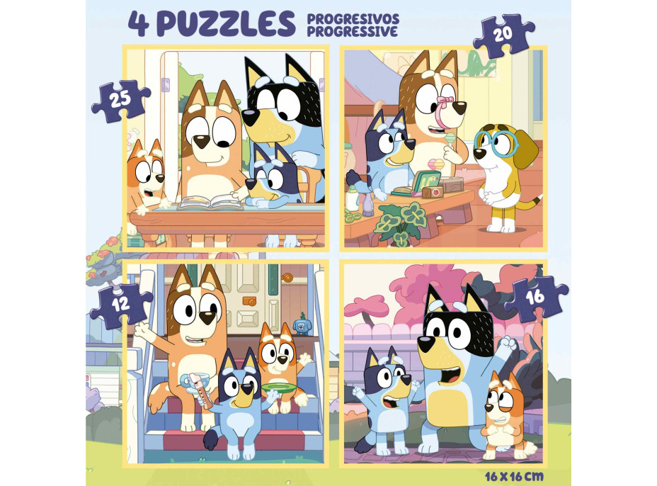 EDUCA Puzzle v kufříku Bluey 4v1 (12,16,20,25 dílků)