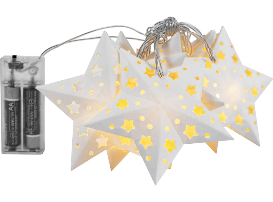 Dekorační LED girlanda PAPER STAR - teplá bílá - 10 ks - na baterie