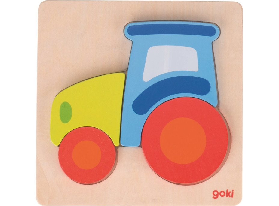 GOKI Dřevěné vkládací puzzle Traktor 4 dílky