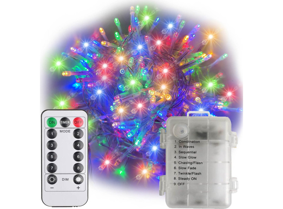 Vánoční LED osvětlení s dálkovým ovládáním 100 diod - 10 m - vícebarevná